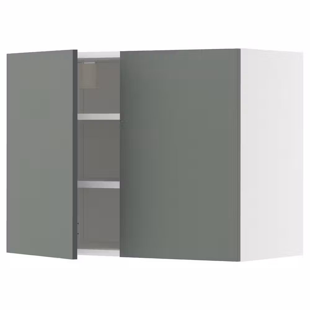 METOD Навесной шкаф с полками/2дверцы - белый/Nickebo матовый серо-зеленый 80x60 см - фото 1