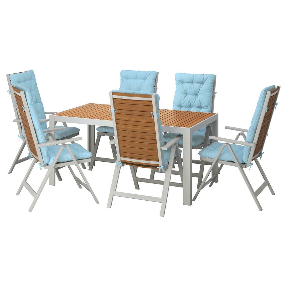 Стол+6кресел,д/сада, светло-коричневый/Куддарна голубой 156x90 см IKEA SJÄLLAND ШЭЛЛАНД 792.919.06 - фото 1