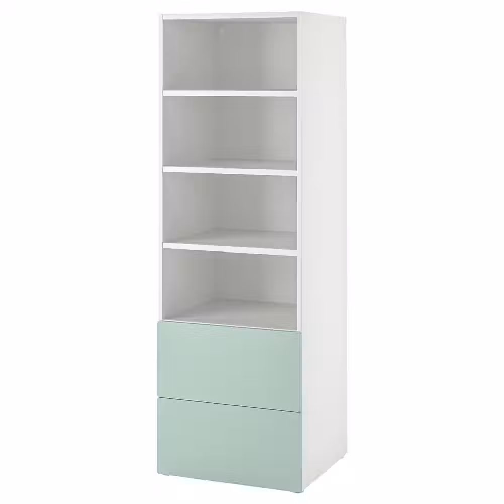 SMÅSTAD / PLATSA Стеллаж - белый светло-зеленый/с 2 ящиками 60x57x181 см - фото 1