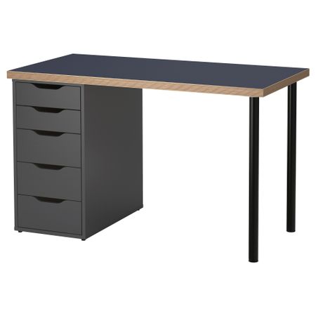 Стол ЛИННМОН / АЛЕКС, синий серый, черный (120x60 см)