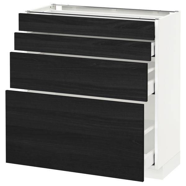 Напольный шкаф 4 фронтальных панели, 4 ящика МЕТОД / МАКСИМЕРА, белый, Тингсрид черный - схема-чертеж с размерами