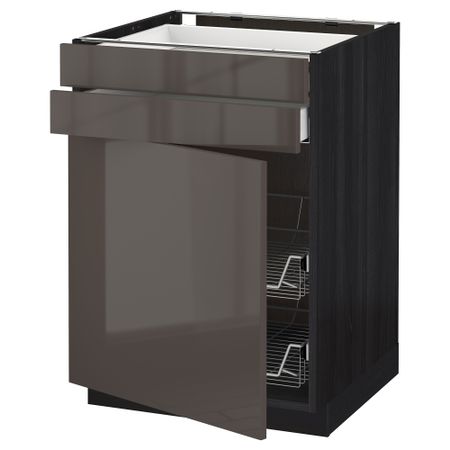 Напольный шкаф, дверца, 2 ящика, проволочных корзин МЕТОД / МАКСИМЕРА, черный, Рингульт серый