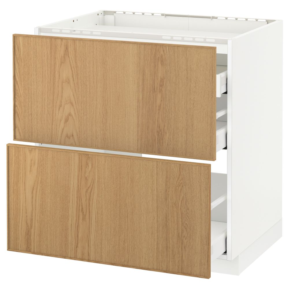 Напольный шкаф, 2 фронтальных панели, 3 ящика МЕТОД / МАКСИМЕРА, белый, Экестад дуб - схема-чертеж с размерами