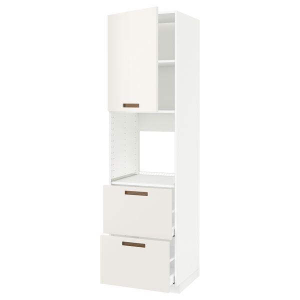 Высокий шкаф для духовки + дверца, 2 форнтальных, 2 высоких ящик МЕТОД / МАКСИМЕРА, белый, Мэрста белый - схема-чертеж с размерами