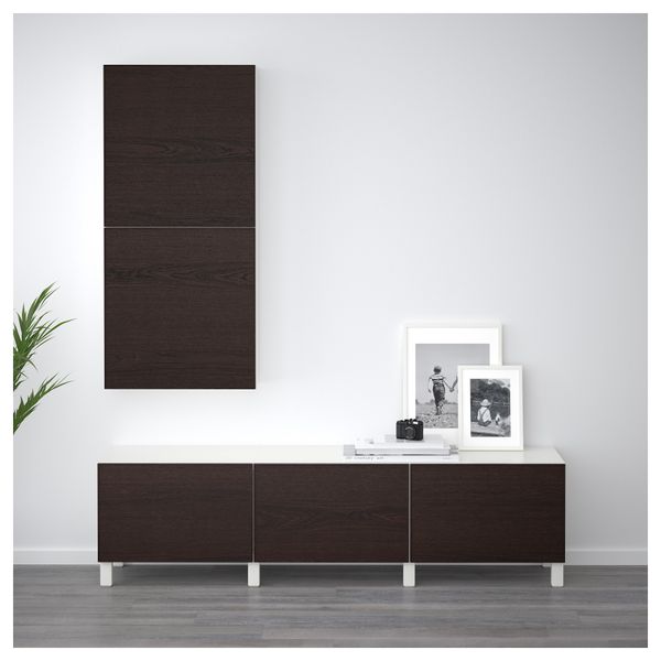 Навесной шкаф с 2 дверями БЕСТО, белый, Инвикен черно-коричневый (60x20x128 см) - фото 2