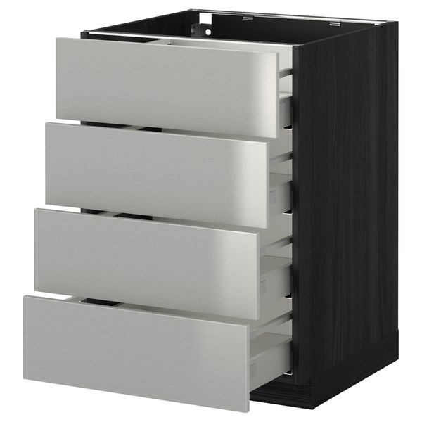 Напольный шкаф 4 фронтальных панели, 4 ящика МЕТОД / МАКСИМЕРА, черный, Гревста нержавеющ сталь - схема-чертеж с размерами