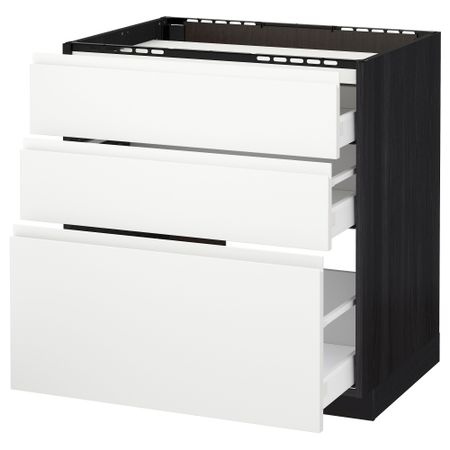 Напольный шкаф, 3 фронтальных панели, 3 ящика МЕТОД / МАКСИМЕРА, черный, Воксторп белый