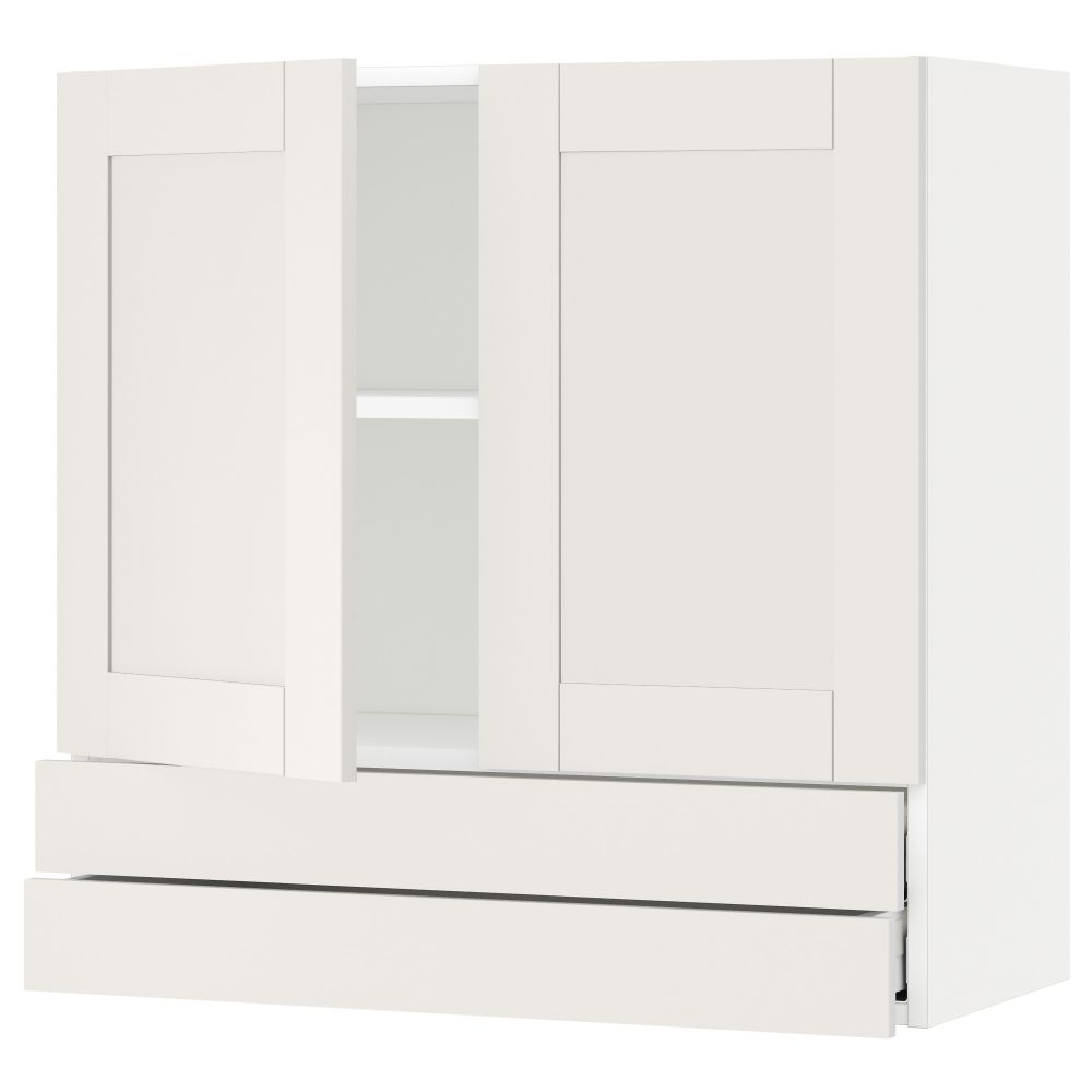 Навесной шкаф, 2 дверцы, 2 ящика МЕТОД / МАКСИМЕРА, белый, Сэведаль белый - схема-чертеж с размерами