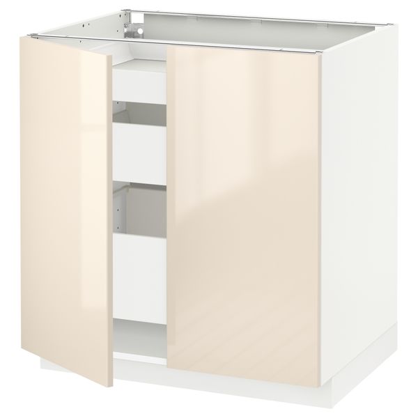 Напольный шкаф с 2 дверцами, 3 ящиками МЕТОД / МАКСИМЕРА, белый, Рингульт кремовый (80x60 см) - схема-чертеж с размерами