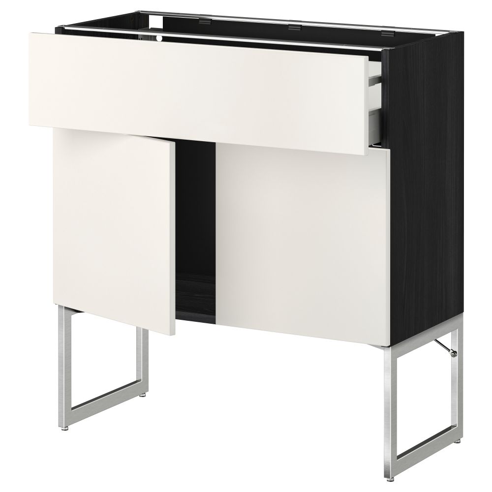 Напольный шкаф, полки, ящик, 2 двери МЕТОД / МАКСИМЕРА, черный, Веддинге белый - схема-чертеж с размерами