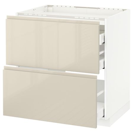 Напольный шкаф, 2 фронтальных панели, 3 ящика, белый/Воксторп глянцевый светло-бежевый 80x60 см IKEA METOD МЕТОД / MAXIMERA
