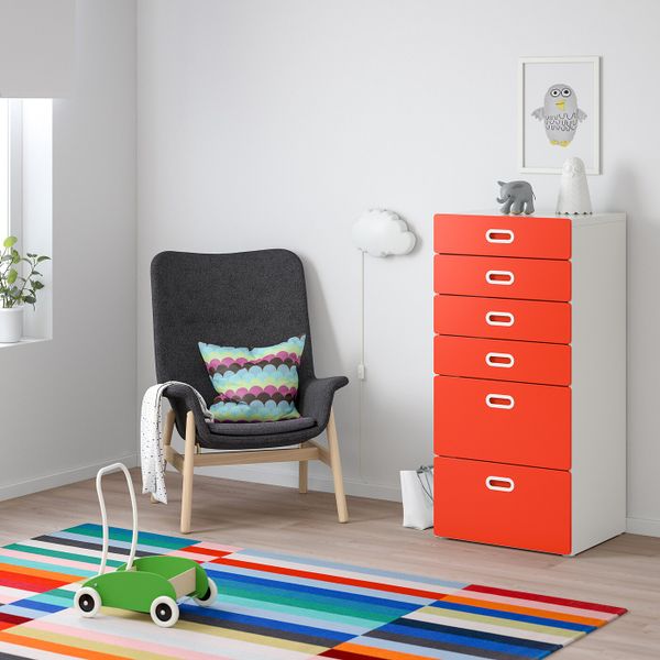 Комод с 6 ящиками, белый, красный 60x50x128 см IKEA STUVA СТУВА / FRITIDS ФРИТИДС 892.527.30 - фото 2