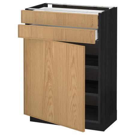 Напольный шкаф с дверцей, 2 ящиками МЕТОД / МАКСИМЕРА, черный, Экестад дуб