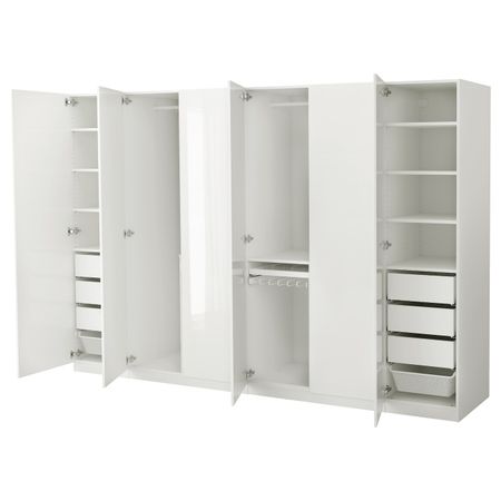 Гардероб, белый, Фардаль глянцевый/белый, 300x60x201 см IKEA ПАКС 492.488.20