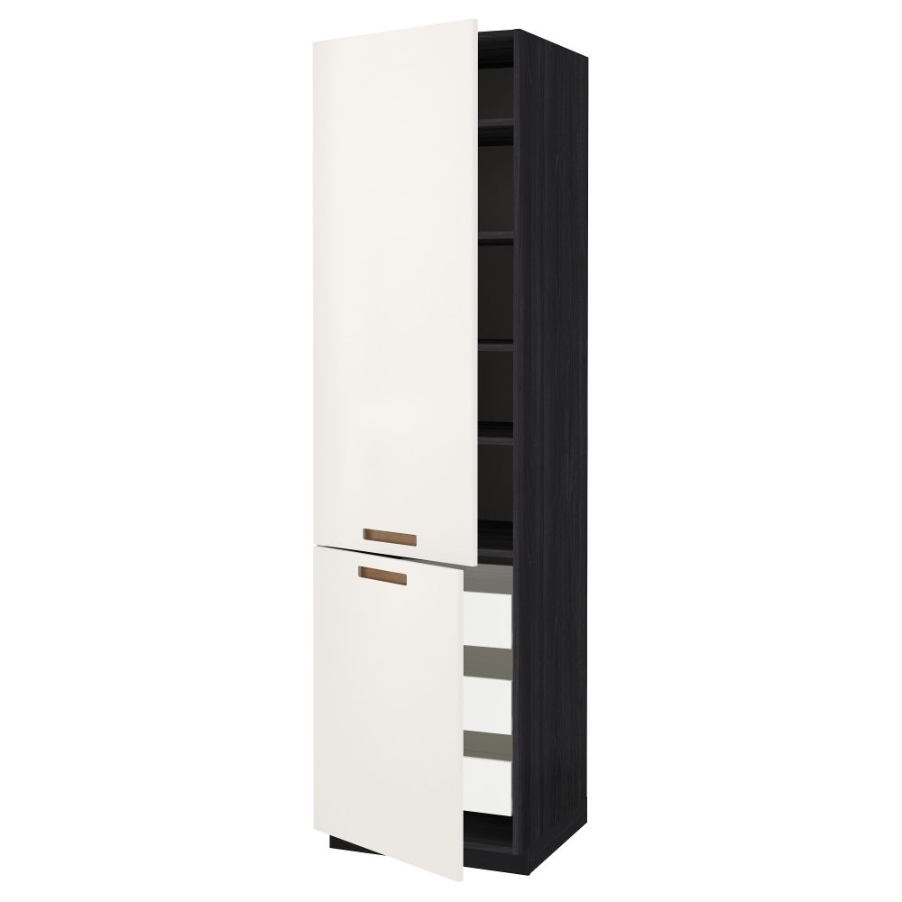 Высокий шкаф + полки, 3 ящика, 2 дверцы МЕТОД / ФОРВАРА, черный, Мэрста белый - схема-чертеж с размерами