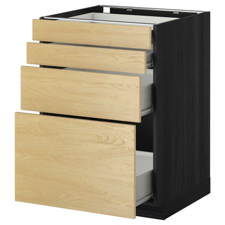 Напольный шкаф 4 фронтальных панели, 4 ящика МЕТОД / ФОРВАРА, черный, Тингсрид береза