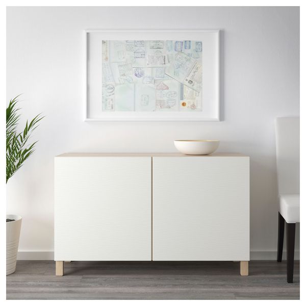 Комбинация для хранения с дверцами БЕСТО, под беленый дуб, Лаксвикен белый (120x40x74 см) - схема-чертеж с размерами