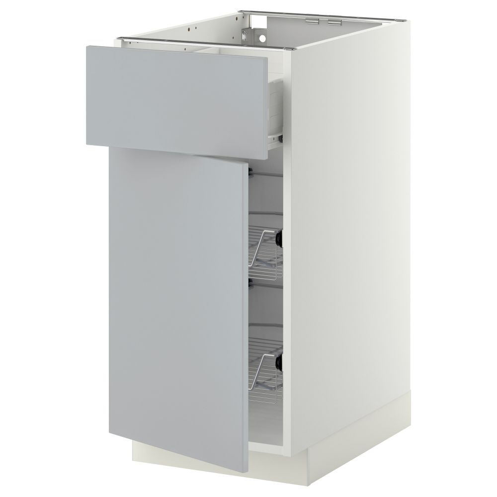 Напольный шкаф с проволочной корзиной, ящиком, дверью МЕТОД / ФОРВАРА, белый, Веддинге серый - схема-чертеж с размерами