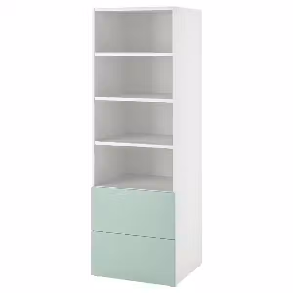 SMÅSTAD / PLATSA Стеллаж - белый светло-зеленый/с 2 ящиками 60x57x181 см - фото 1