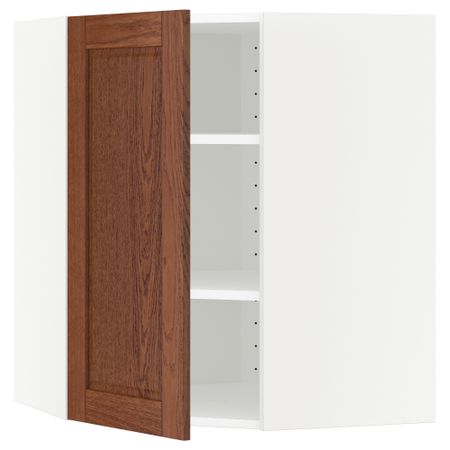 Угловой навесной шкаф с полками МЕТОД, белый, Филипстад коричневый