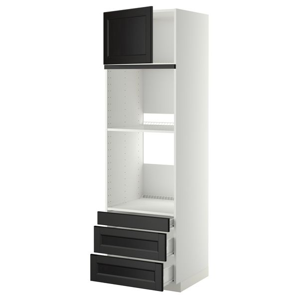 Высокий шкаф для духовки комбинированный, духовка + дверца, 3 ящика МЕТОД / ФОРВАРА, белый, Лаксарби черно-коричневый - фото 1