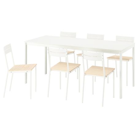 VIHALS / BUSLÄTT Стол и 6 стульев - белый/белый сосна 120/180x74 см