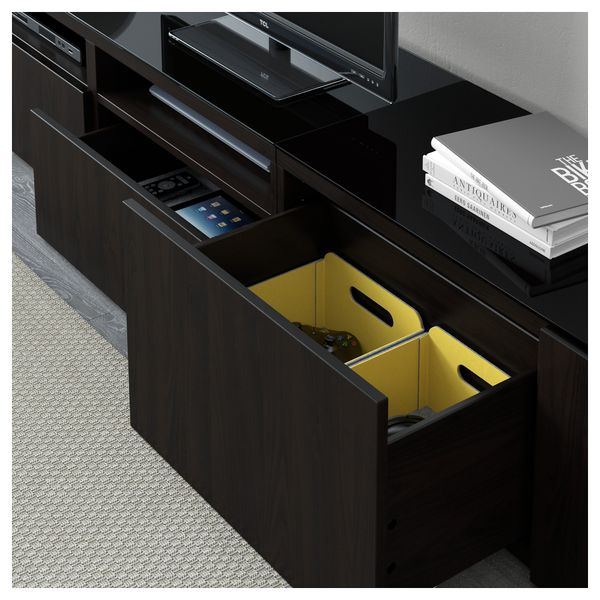 Шкаф для ТВ, комбинированный, стекляные дверцы БЕСТО, Лаппвикен, Синдвик черно-коричневый прозрачное стекло (240x40x230 см) - фото 3