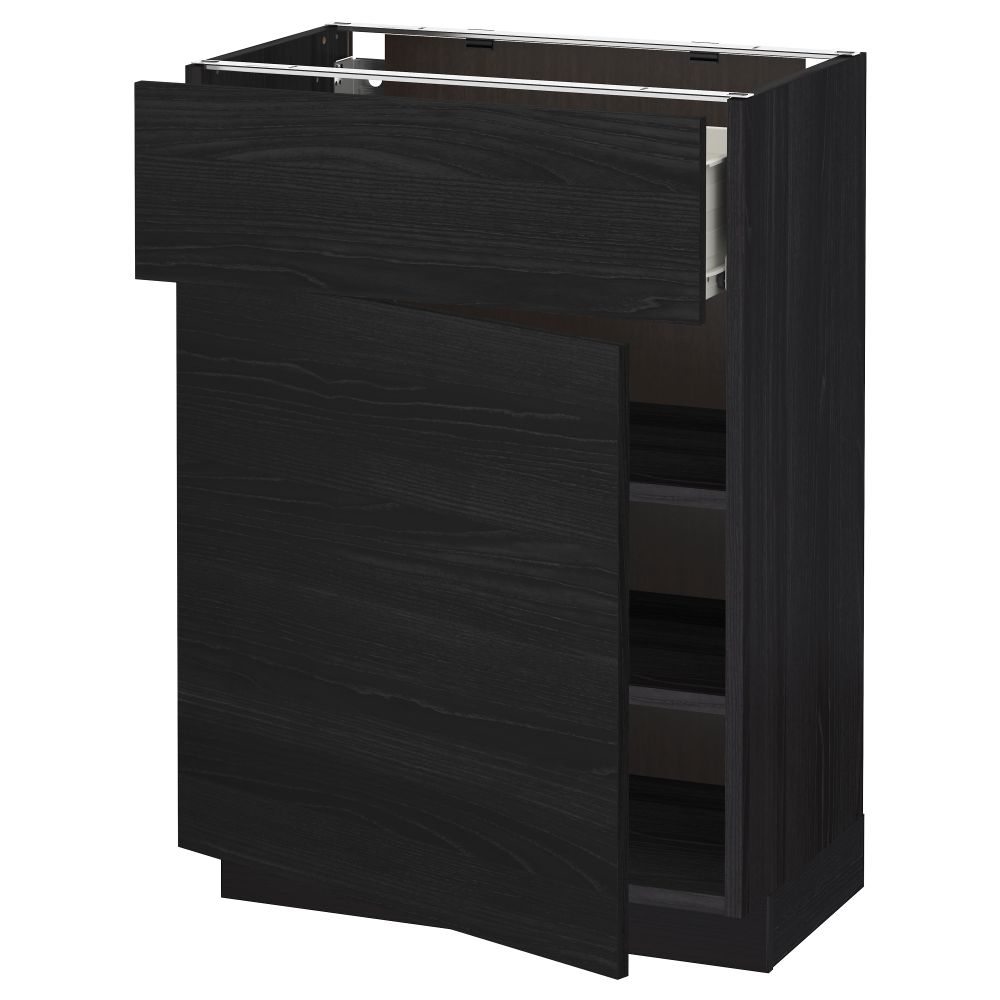 Напольный шкаф с ящиком, дверью МЕТОД / ФОРВАРА, черный, Тингсрид черный - схема-чертеж с размерами