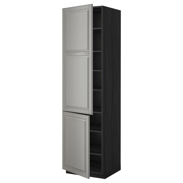 Высокий шкаф с полками, 2 дверцы МЕТОД, черный, Будбин серый - схема-чертеж с размерами