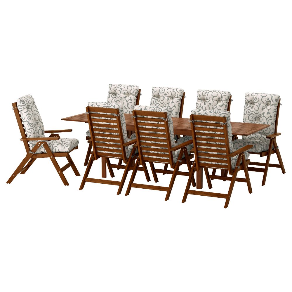 Стол + 8 кресел для сада ЭПЛАРО, коричневая морилка, Стегон бежевый - фото 1