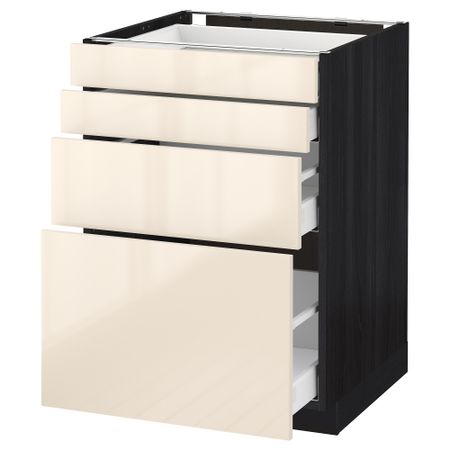 Напольный шкаф 4 фронтальных панели, 4 ящика МЕТОД / МАКСИМЕРА, черный, Рингульт кремовый