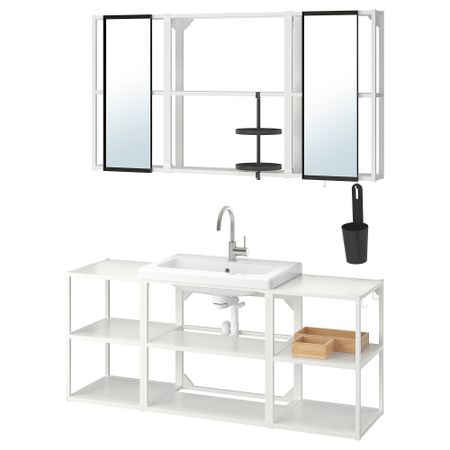 Комплект мебели для ванной,17 предмета, 140x43x65 cm IKEA TVÄLLEN ЛЕН ТВЭЛЛЕН, BEGIVENHET БЕГИВЕНХЕТ 894.403.45