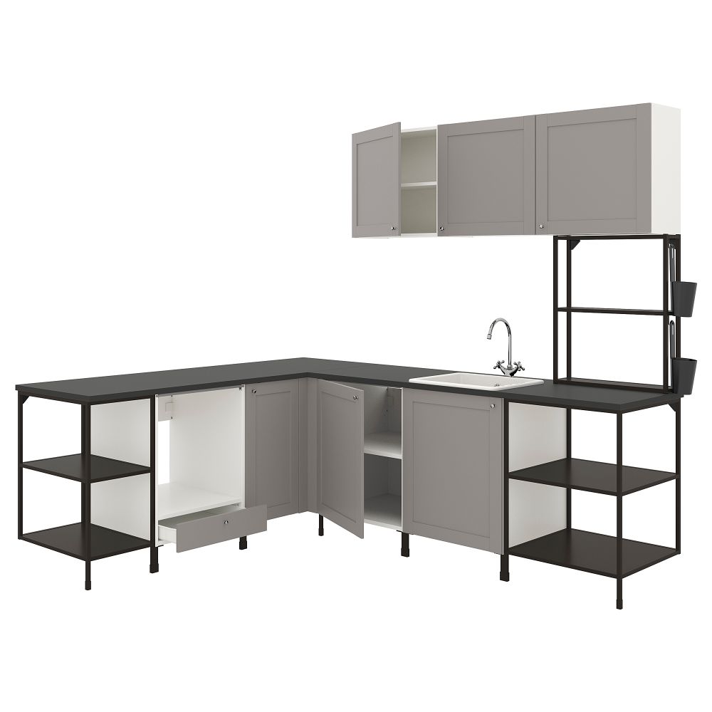 Угловая кухня, антрацит/серый каркас IKEA ENHET 793.381.26 - фото 1