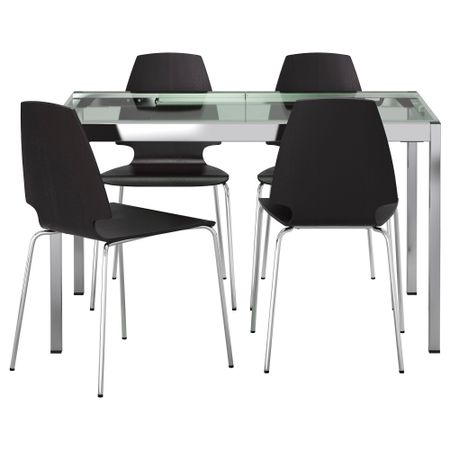 Стол и 4 стула ГЛИВАРП / ВИЛЬМАР, прозрачный, коричнево-чёрный (125 см)