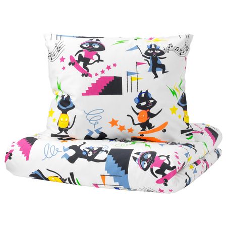 Пододеяльник и 1 наволочка, кот, разноцветный, 150x200/50x70 см IKEA ЛАТТО 503.768.35