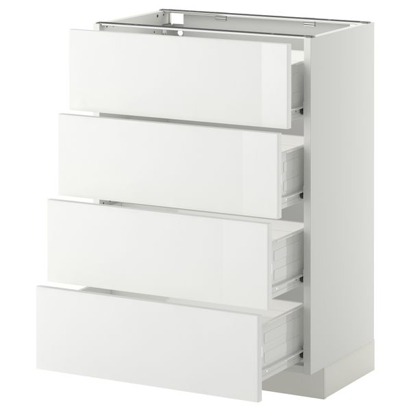 Напольный шкаф 4 фронтальных панели, 4 ящика МЕТОД / ФОРВАРА, белый, Рингульт белый - схема-чертеж с размерами