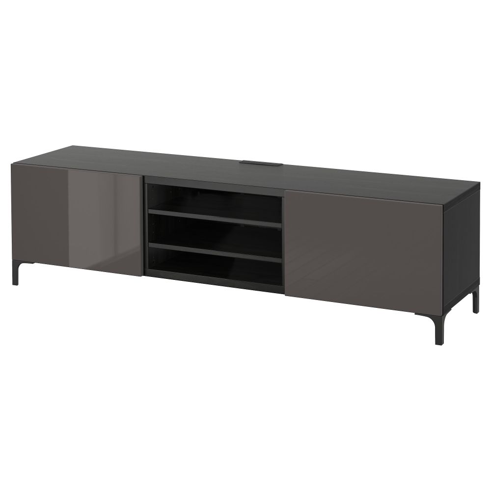 Тумба для ТВ с ящиками БЕСТО, черно-коричневый, Сельсвикен глянцевый/серый (180x40x48 см) - фото 1