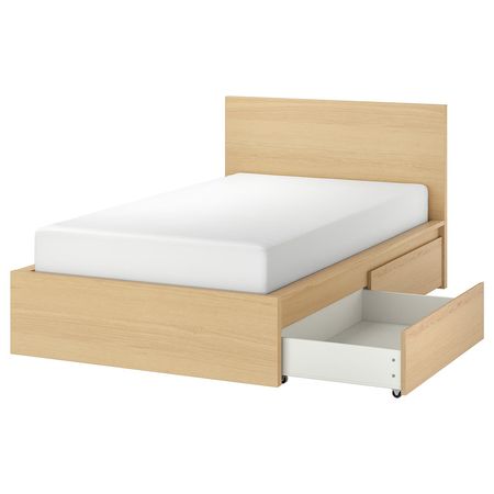 MALM Каркас кровати+2 кроватных ящика - дубовый шпон, беленый/Luröy 120x200 см