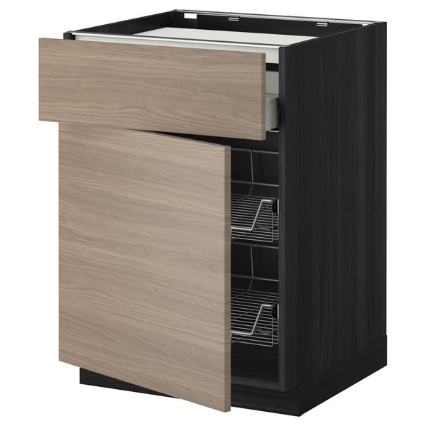 Напольный шкаф для варочной панели, ящик, 2 проволочных корзины МЕТОД / МАКСИМЕРА, черный, Брокхульт светло-серый (60x60 см) - фото 1