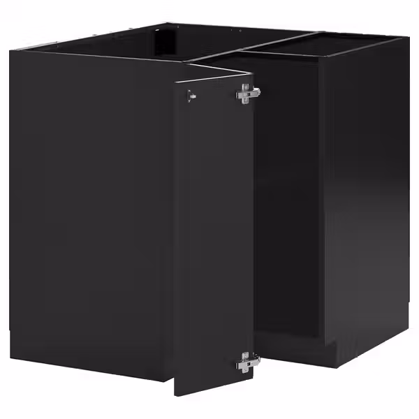 METOD Угловой напольный шкаф с полкой - черно-серый/Nickebo матовый антрацит 88x88 см - фото 1