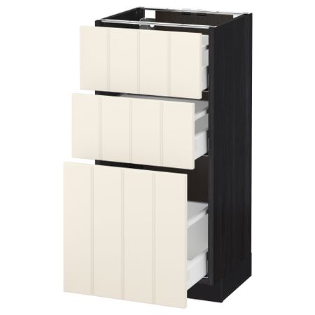 Напольный шкаф с 3 ящиками МЕТОД / МАКСИМЕРА, черный, Хитарп белый с оттенком