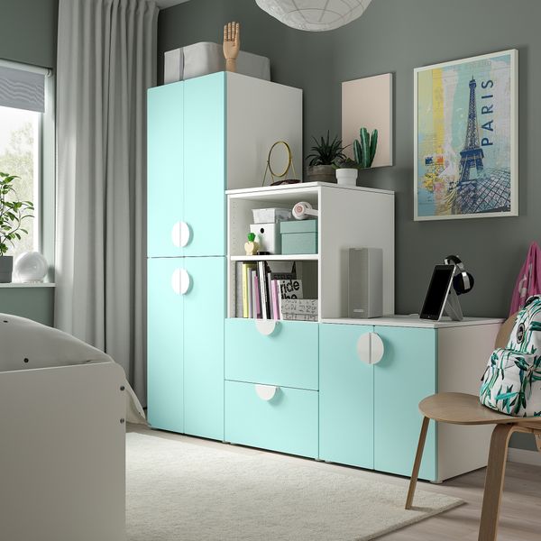 Комбинация для хранения, 180x57x181 см, белый, бледно-бирюзовый IKEA PLATSA ПЛАТСАA ПЛАТСА, SMÅSTAD СМОСТАД 294.876.23 - схема-чертеж с размерами