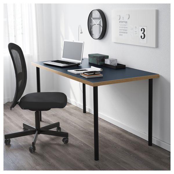 Стол ЛИННМОН / АДИЛЬС, синий, черный (150x75 см) - фото 2