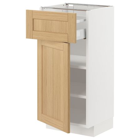 Напольный шкаф с ящиком, дверцей, белый, Forsbacka дуб, 40x37 см IKEA METOD МЕТОД, MAXIMERA МАКСИМЕРА 195.092.63