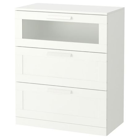 BRIMNES Комод с 3 ящиками - белый/матовое стекло 78x46x95 см