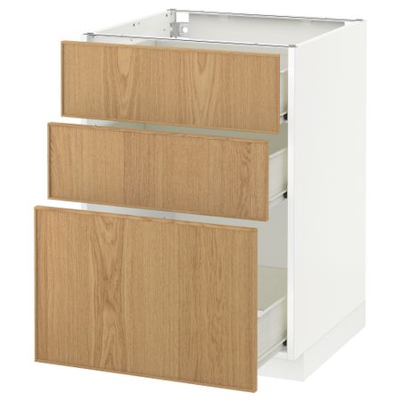 Напольный шкаф с 3 ящиками МЕТОД / ФОРВАРА, белый, Экестад дуб
