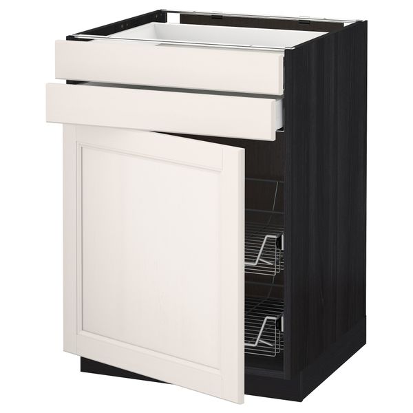 Напольный шкаф, дверца, 2 ящика, проволочных корзин МЕТОД / МАКСИМЕРА, черный, Лаксарби белый - схема-чертеж с размерами