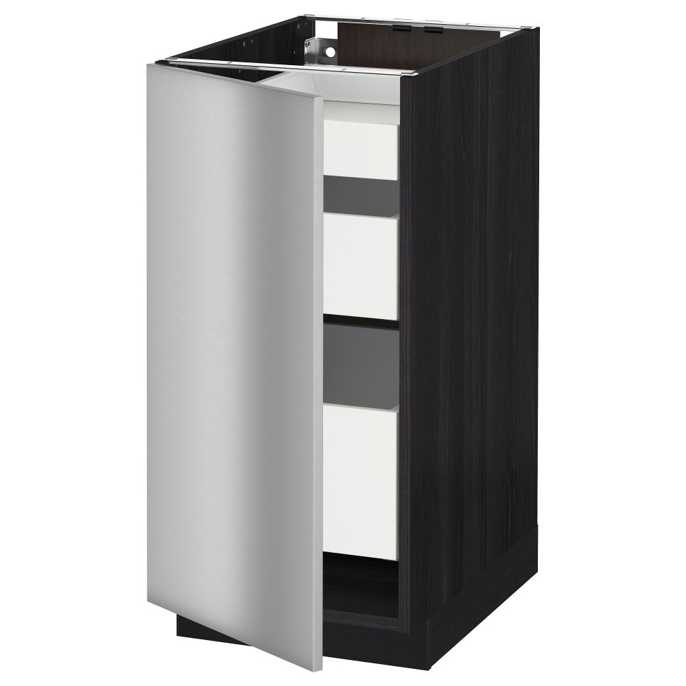 Напольный шкаф с 1 дверцей, 3 ящика МЕТОД / МАКСИМЕРА, черный, Гревста нержавеющ сталь - схема-чертеж с размерами