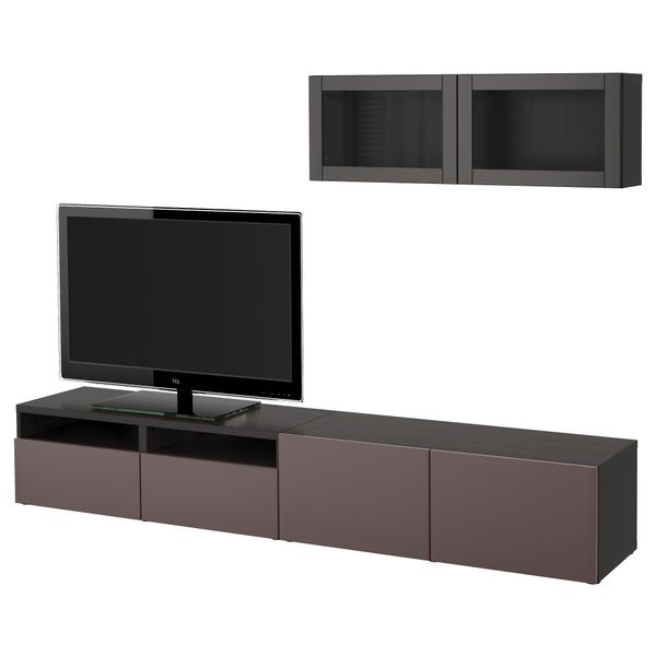 Шкаф для ТВ, комбинированный, стекляные дверцы БЕСТО, черно-коричневый, Вальвикен темно-коричневый, прозрачное стекло - фото 1
