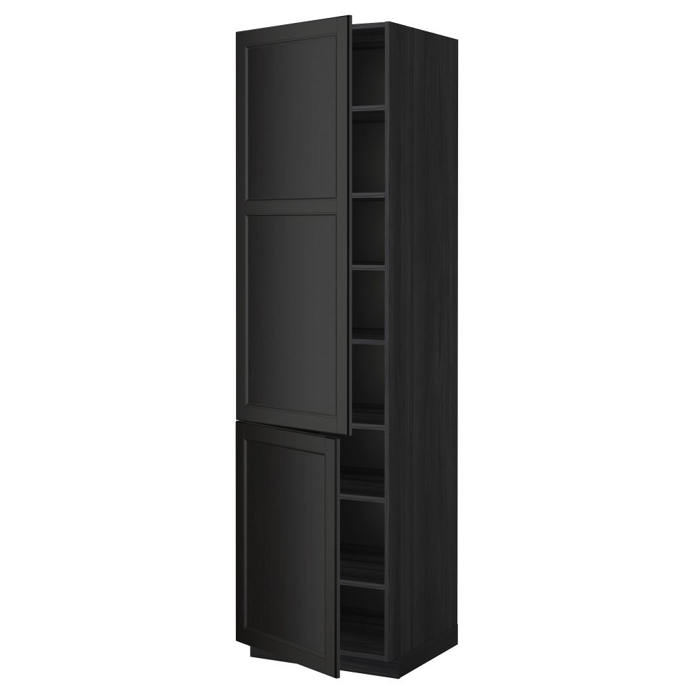 Высокий шкаф с полками, 2 дверцы МЕТОД, черный, Лаксарби черно-коричневый - схема-чертеж с размерами